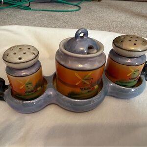 Vintage Hand-Painted Japan Condiment Set – Windmill Motif